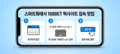 스마트폰에서 188BET 웹사이트에 접속하는 방법을 보여주는 이미지